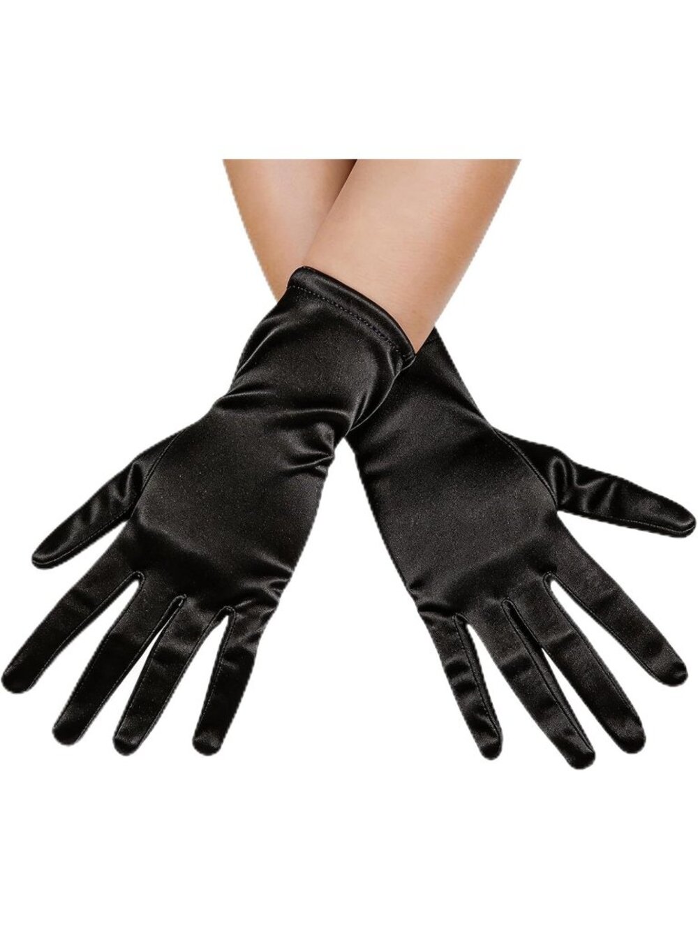 Women's Black Short Satin Wrist Length 1920s Halloween Cosplay Opera Gloves